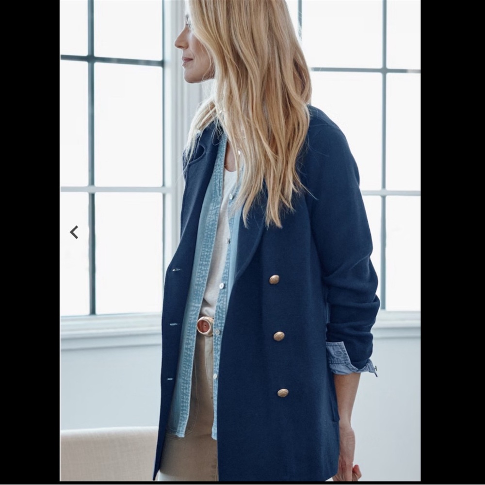 NWT J.Jill Wearever Double-Breasted Sweater Blazer in Navy Blue